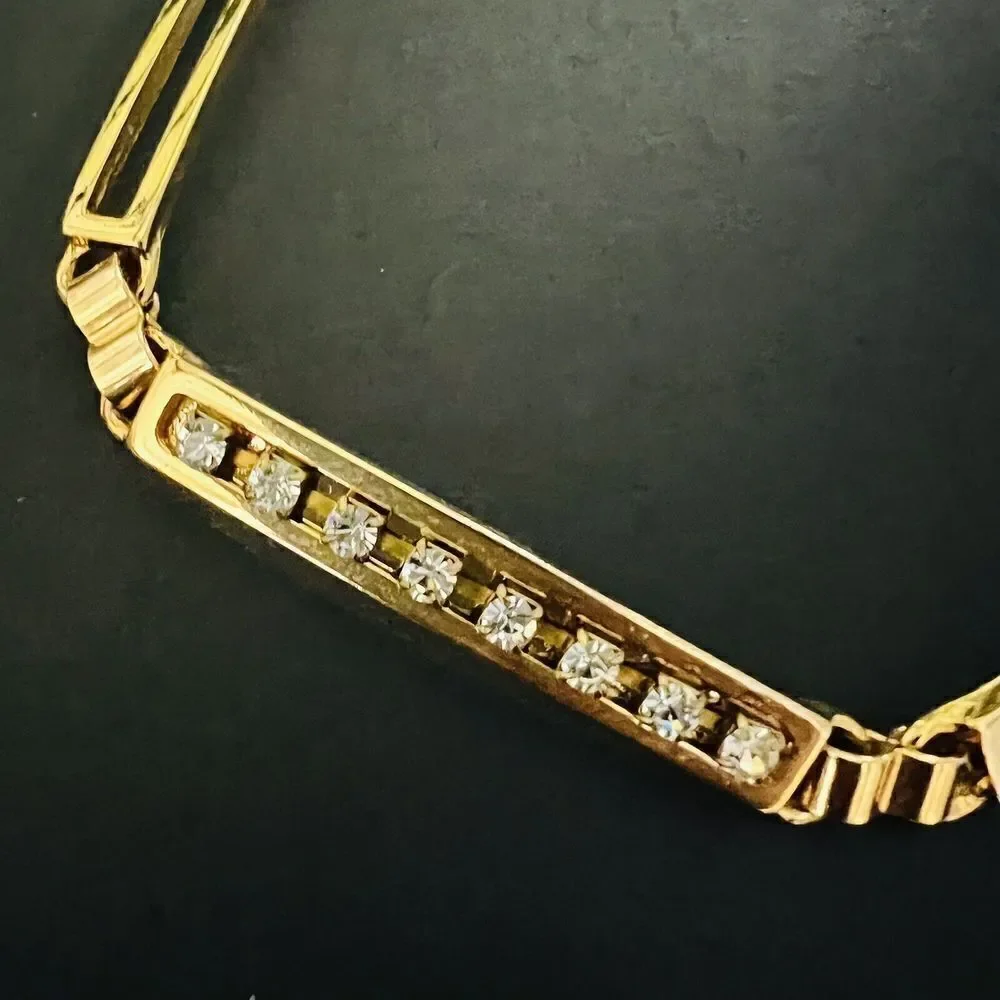 Vintage Italy Gold Plated Rhinestone Geometric Chain Belt Rectangle Links 4182